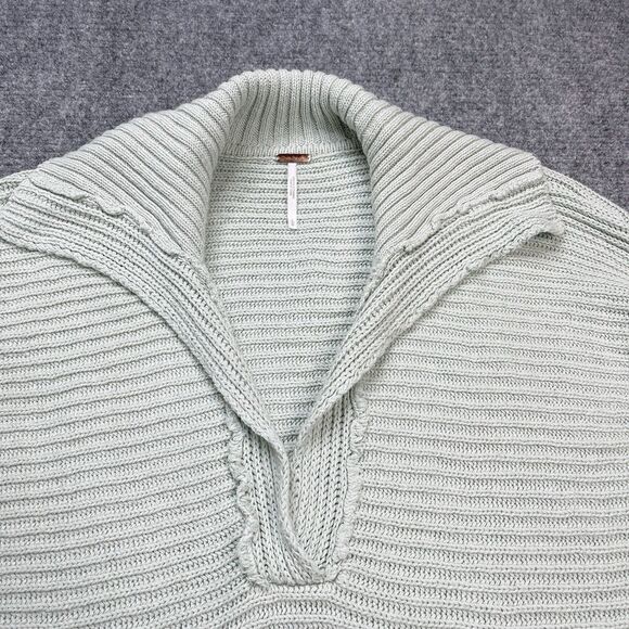 Free People Marlie Pullover Sweater Size Large Oversized Cotton Blend Mint Green - Picture 4 of 10